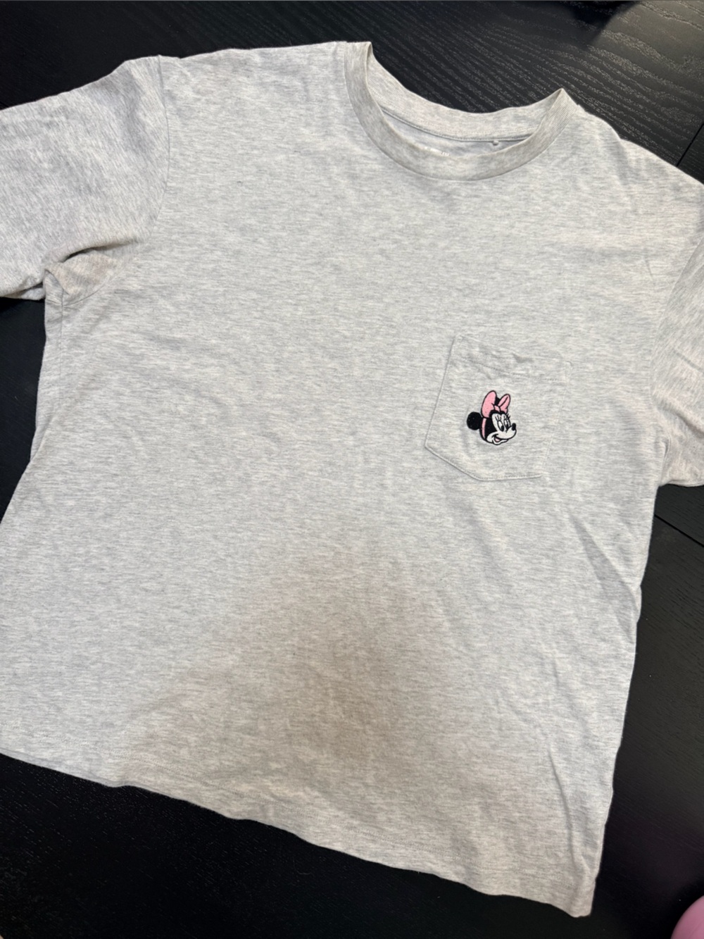 Disney Gray Pet T-Shirt with Minnie Pocket Graphic (Pink Accent)